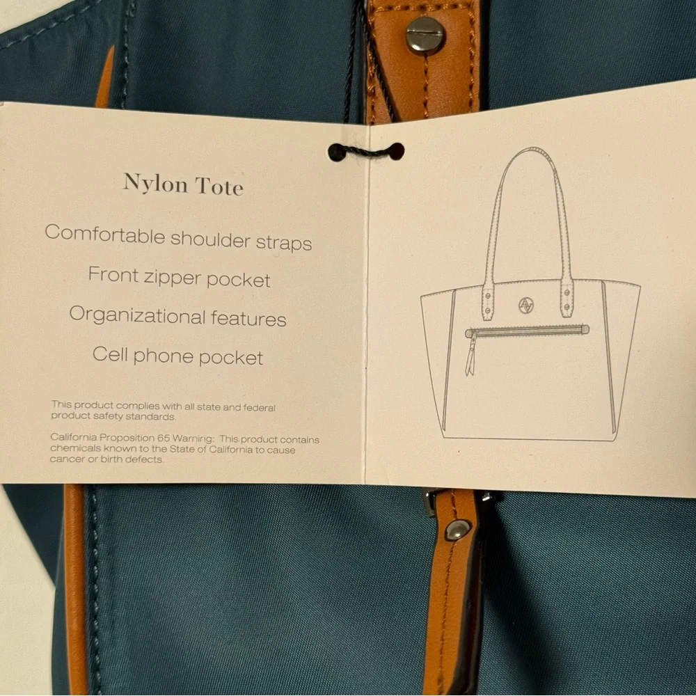 Adrienne Vittadini Nylon Tote blue green teal tan - Picture 6 of 11